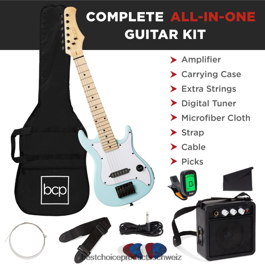Best Choice Products Einsteiger-Starterkit für E-Gitarre für Kinder mit 5-W-Verstärker puderblau 2JD0221088