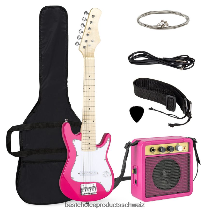 Best Choice Products Einsteiger-Starterkit für E-Gitarre für Kinder mit 5-W-Verstärker weiß/rosa 2JD0221084