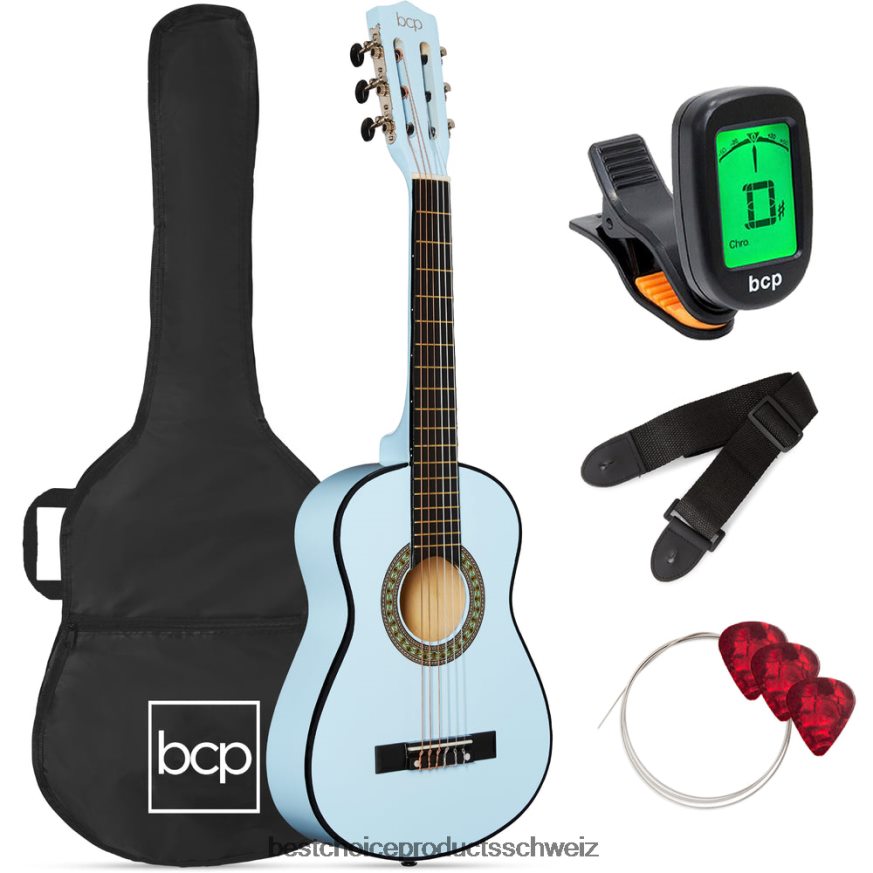 Best Choice Products Einsteiger-Starterset für Akustikgitarre für Kinder mit Tragetasche hellblau 2JD0221043