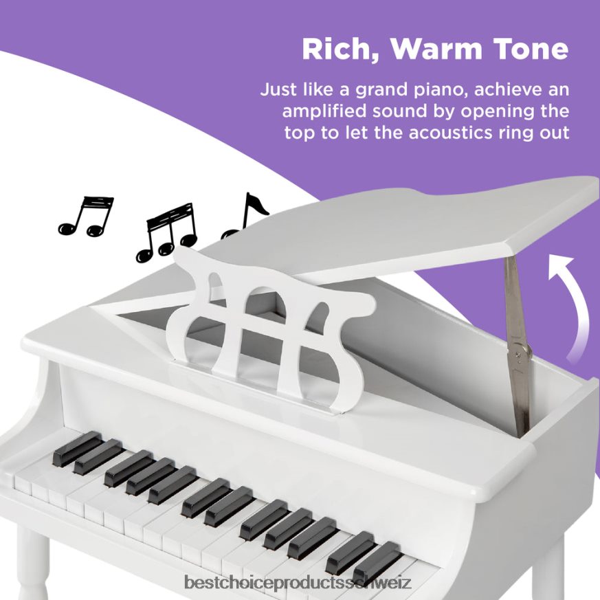 Best Choice Products Mini-Holzflügel für Kinder mit Deckel, Bank, Notenständer, Liederbuch und Aufklebern Weiß 2JD0221124
