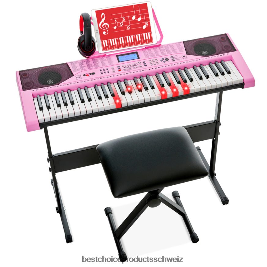 Best Choice Products 61-Tasten-Set für Anfänger mit elektronischer Tastatur, beleuchteten Tasten und Kopfhörern Rosa 2JD0221133