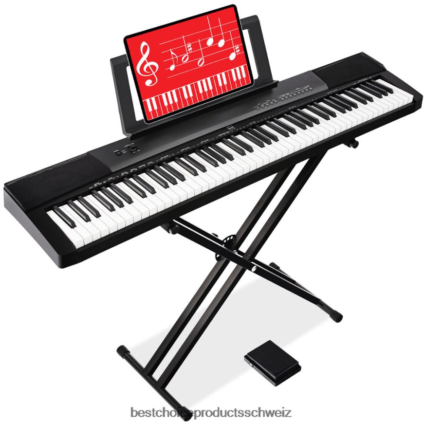 Best Choice Products Digitalpiano-Set mit 88 Tasten, halbgewichteten Tasten, Ständer und Sustain-Pedal Schwarz 2JD0221129