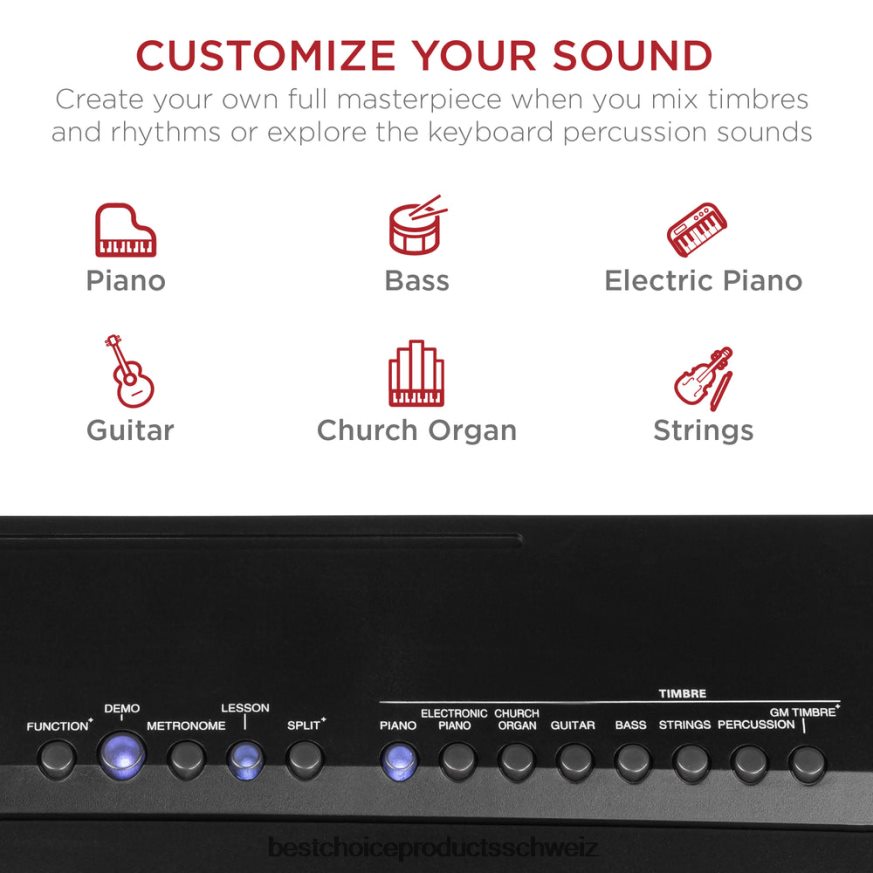 Best Choice Products Digitalpiano-Set mit 88 Tasten, halbgewichteten Tasten, Ständer und Sustain-Pedal Schwarz 2JD0221129