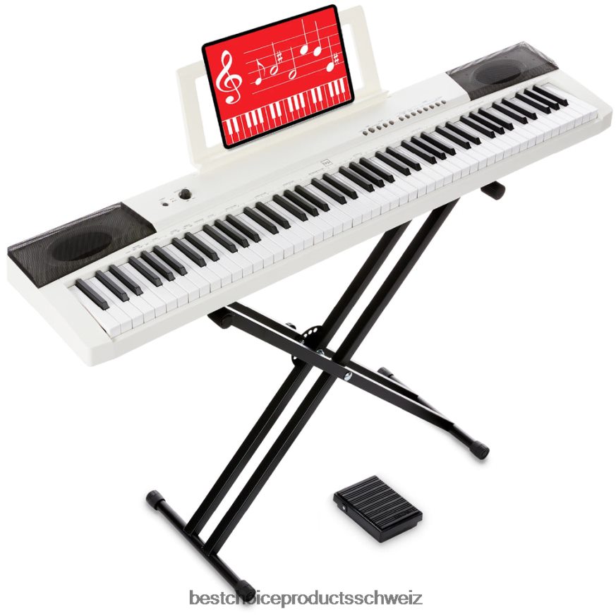 Best Choice Products Digitalpiano-Set mit 88 Tasten, halbgewichteten Tasten, Ständer und Sustain-Pedal Weiß 2JD0221130