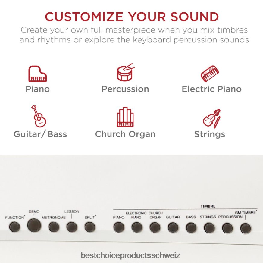 Best Choice Products Digitalpiano-Set mit 88 Tasten, halbgewichteten Tasten, Ständer und Sustain-Pedal Weiß 2JD0221130