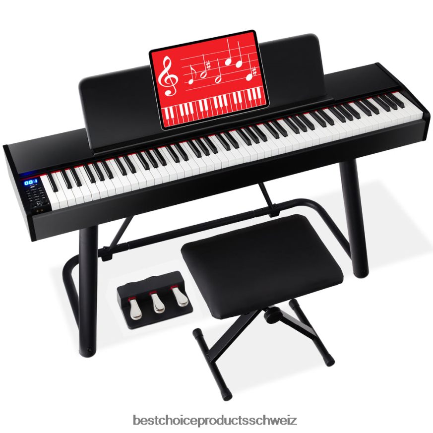 Best Choice Products Gewichtetes Digitalpiano-Set in voller Größe mit 88 Tasten, U-Ständer und 3 Sustain-Pedaleinheiten Schwarz 2JD0221148