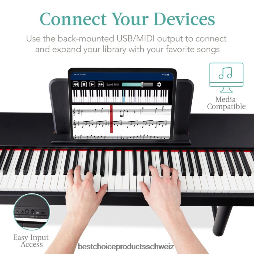 Best Choice Products Gewichtetes Digitalpiano-Set in voller Größe mit 88 Tasten, U-Ständer und 3 Sustain-Pedaleinheiten Schwarz 2JD0221148