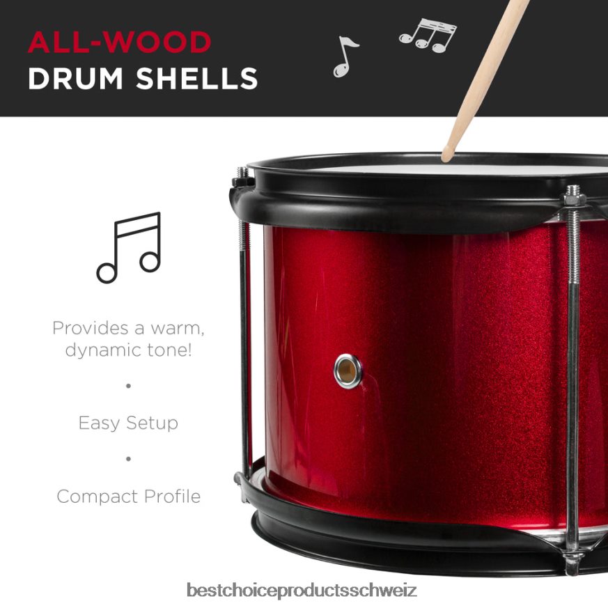 Best Choice Products 3-teiliges Anfänger-Trommelset für Kinder, Musikinstrumentenset mit Stöcken, Hocker und Pedal Rot 2JD022515