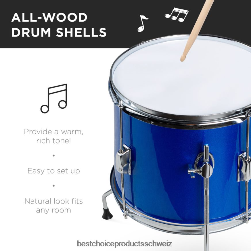 Best Choice Products Akustisches Schlagzeug-Starterset aus Vollholz für Kinder mit Hocker und Trommelstöcken Blau 2JD022544