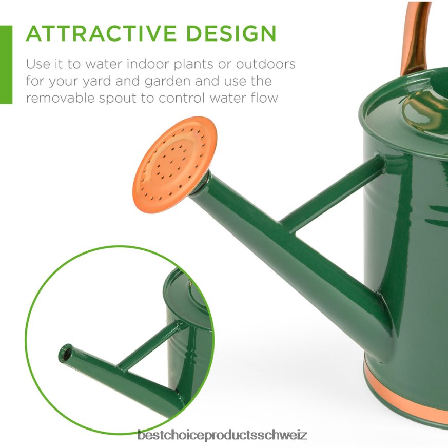 Best Choice Products 1-Gallonen-Gießkanne aus verzinktem Stahl mit O-Ring und Griff oben Grün 2JD022996