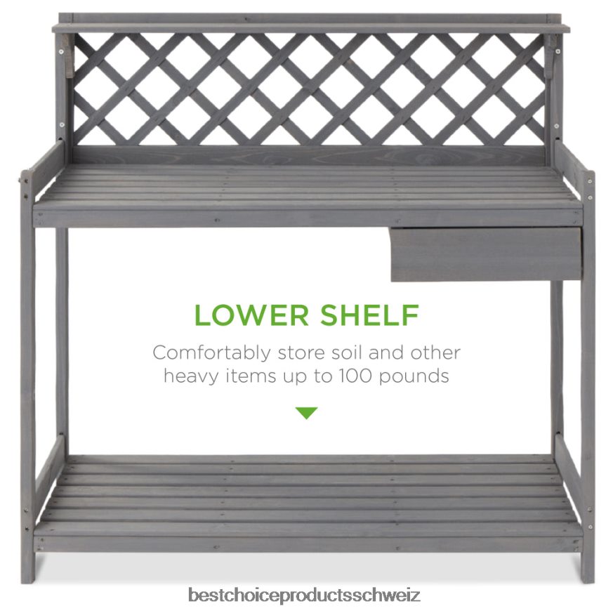 Best Choice Products Gartenarbeitsplatz aus Holz mit Schrankschublade und offenem Regal grau 2JD022952