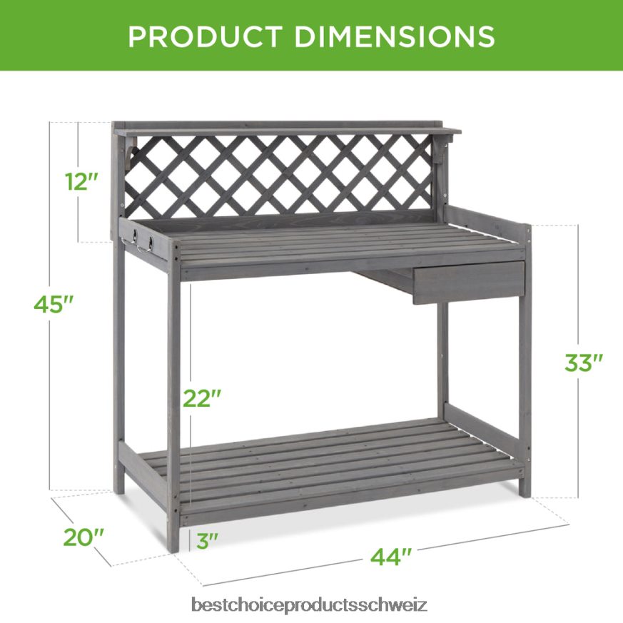 Best Choice Products Gartenarbeitsplatz aus Holz mit Schrankschublade und offenem Regal grau 2JD022952