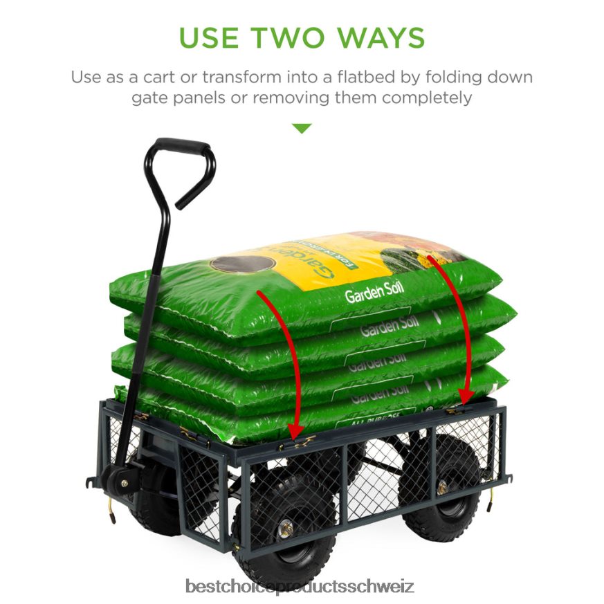 Best Choice Products Gartenwagen aus Stahl mit 400 Pfund Fassungsvermögen, abnehmbaren Seiten und Griff grau 2JD022465