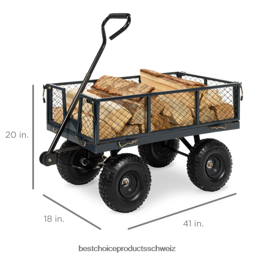 Best Choice Products Gartenwagen aus Stahl mit 400 Pfund Fassungsvermögen, abnehmbaren Seiten und Griff grau 2JD022465