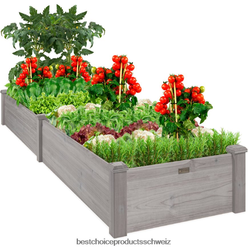 Best Choice Products Hochbeet-Pflanzgefäß aus Holz für Garten, Rasen, Hof grau 2JD022983