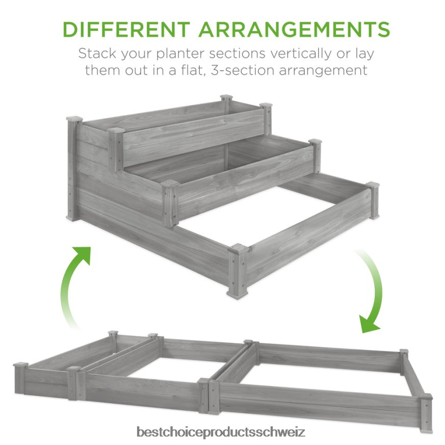 Best Choice Products Hochbeet-Pflanzgefäß aus Tannenholz mit 3 Ebenen, stapelbar und flach aufstellbar grau 2JD022978