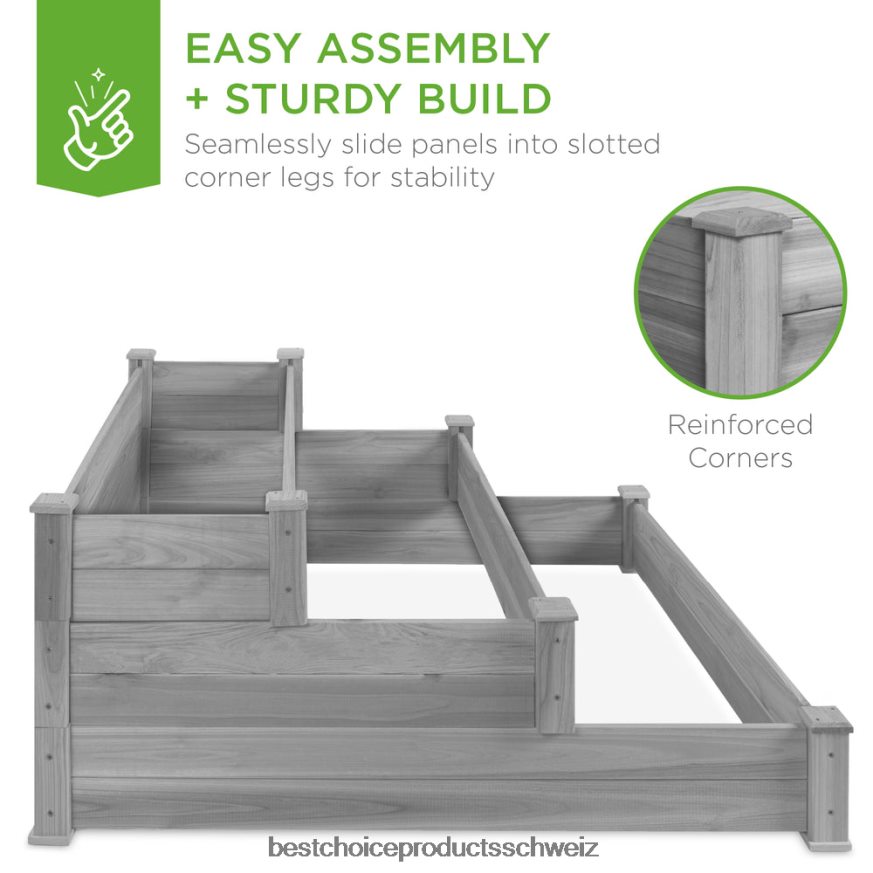 Best Choice Products Hochbeet-Pflanzgefäß aus Tannenholz mit 3 Ebenen, stapelbar und flach aufstellbar grau 2JD022978