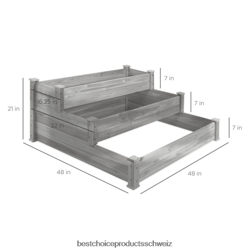 Best Choice Products Hochbeet-Pflanzgefäß aus Tannenholz mit 3 Ebenen, stapelbar und flach aufstellbar grau 2JD022978