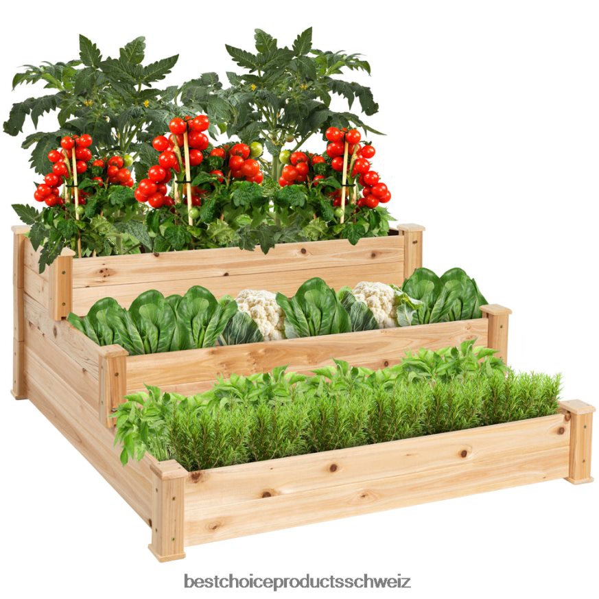 Best Choice Products Hochbeet-Pflanzgefäß aus Tannenholz mit 3 Ebenen, stapelbar und flach aufstellbar natürlich 2JD022977
