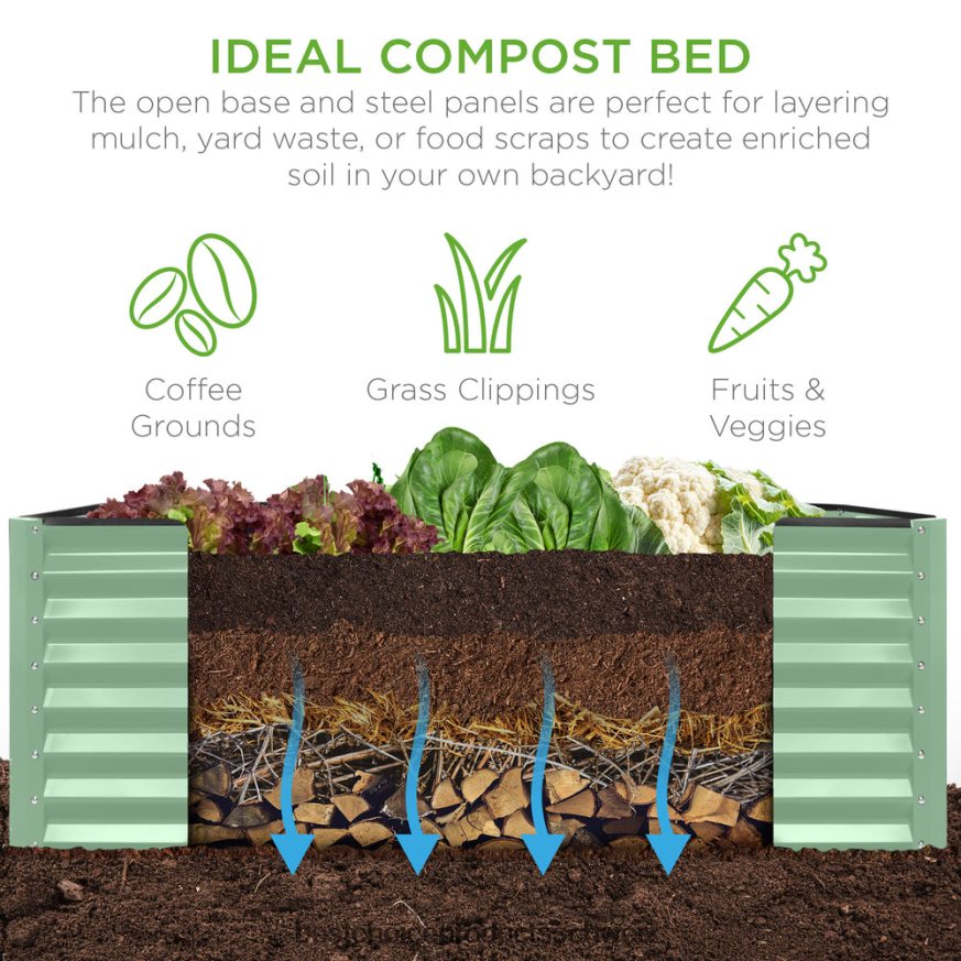 Best Choice Products Hochbeet aus Metall für den Außenbereich für Gemüse, Blumen und Kräuter Salbeigrün 2JD022461