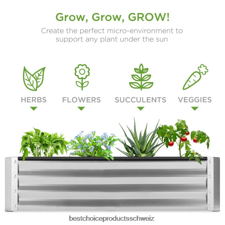 Best Choice Products Hochbeet aus Metall für den Außenbereich für Gemüse, Blumen und Kräuter Silber 2JD022448