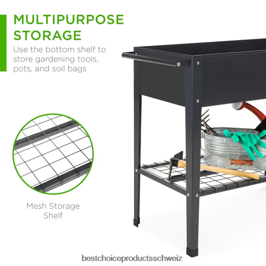 Best Choice Products Hochbeet aus Metall für den Hinterhof mit Rädern und Regal dunkelgrau 2JD022995