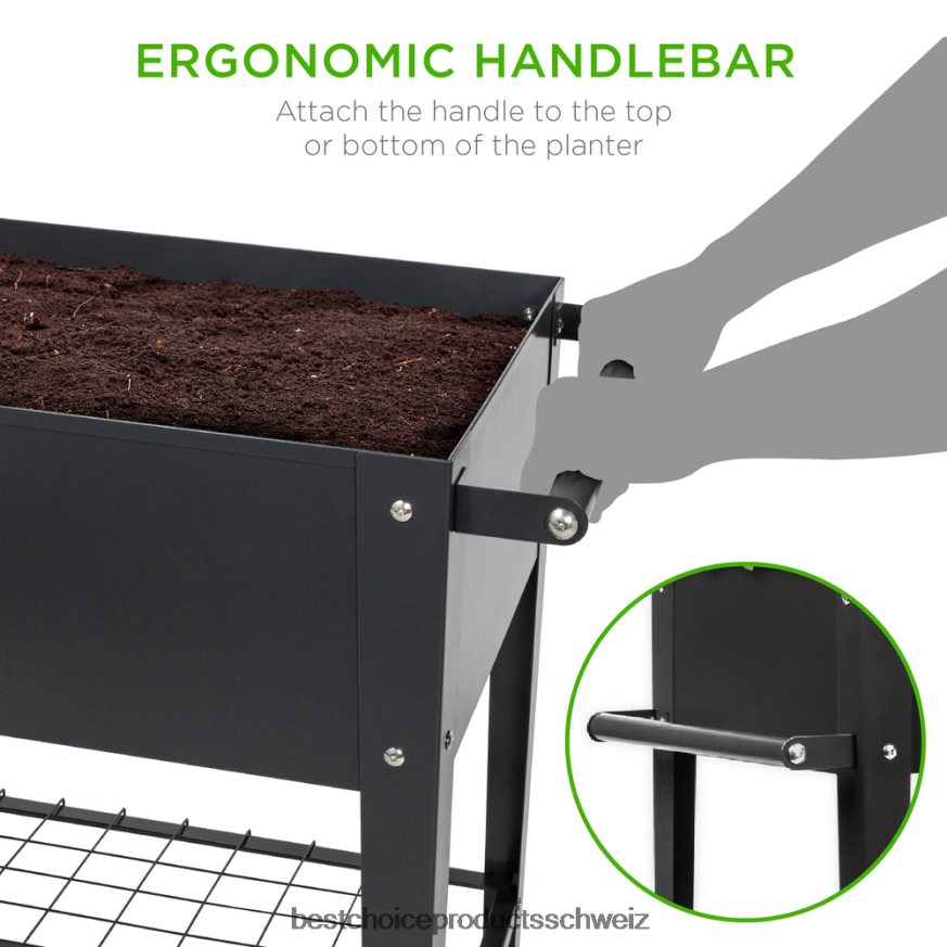 Best Choice Products Hochbeet aus Metall für den Hinterhof mit Rädern und Regal dunkelgrau 2JD022995