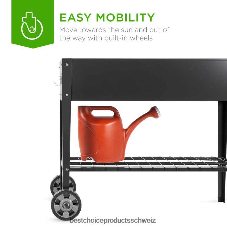 Best Choice Products Hochbeet aus Metall für den Hinterhof mit Rädern und Regal dunkelgrau 2JD022995