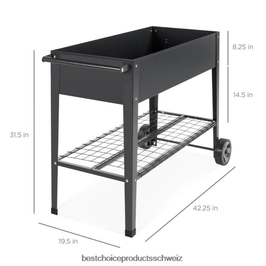 Best Choice Products Hochbeet aus Metall für den Hinterhof mit Rädern und Regal dunkelgrau 2JD022995