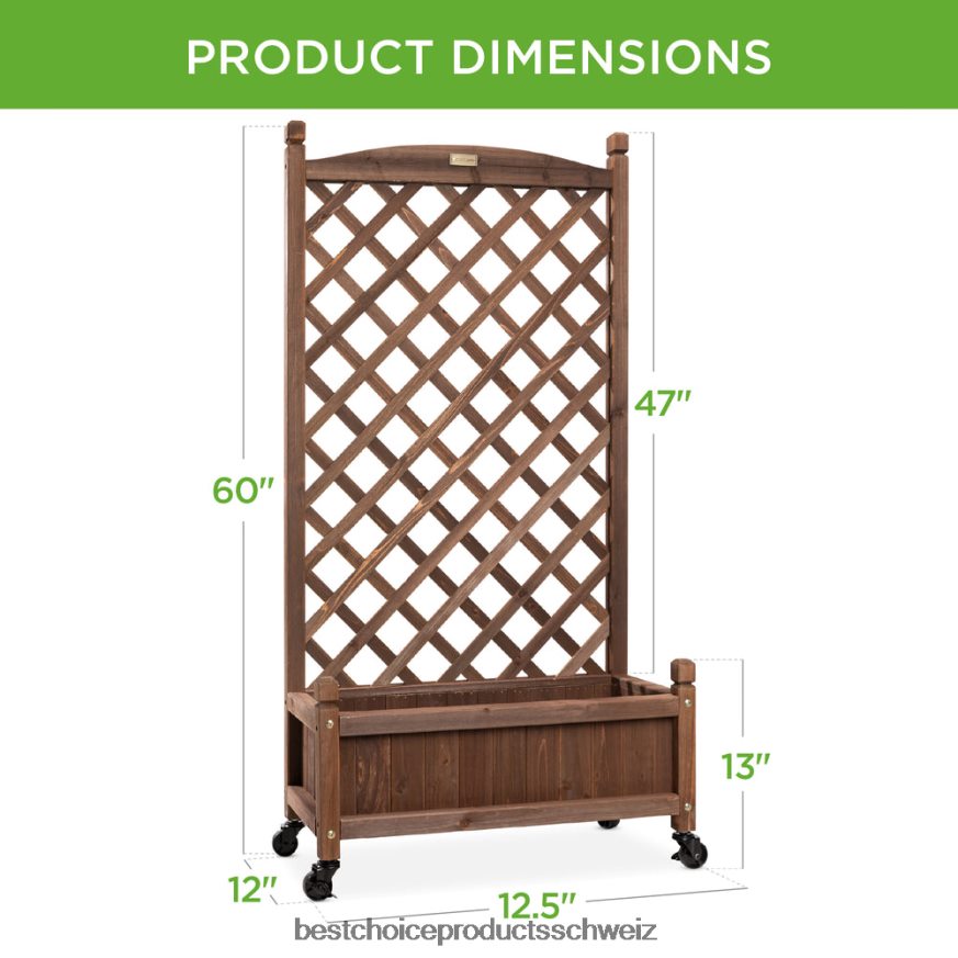 Best Choice Products Holzpflanzkasten und Gitterspalier mit Entwässerung, optionale Räder braun 2JD022991