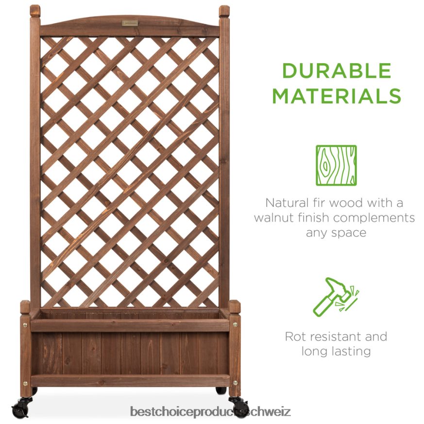 Best Choice Products Holzpflanzkasten und Gitterspalier mit Entwässerung, optionale Räder braun 2JD022992