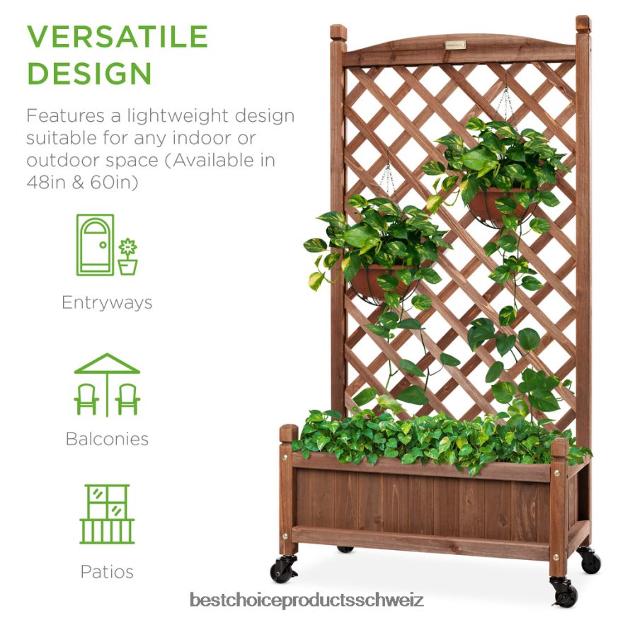 Best Choice Products Holzpflanzkasten und Gitterspalier mit Entwässerung, optionale Räder braun 2JD022992