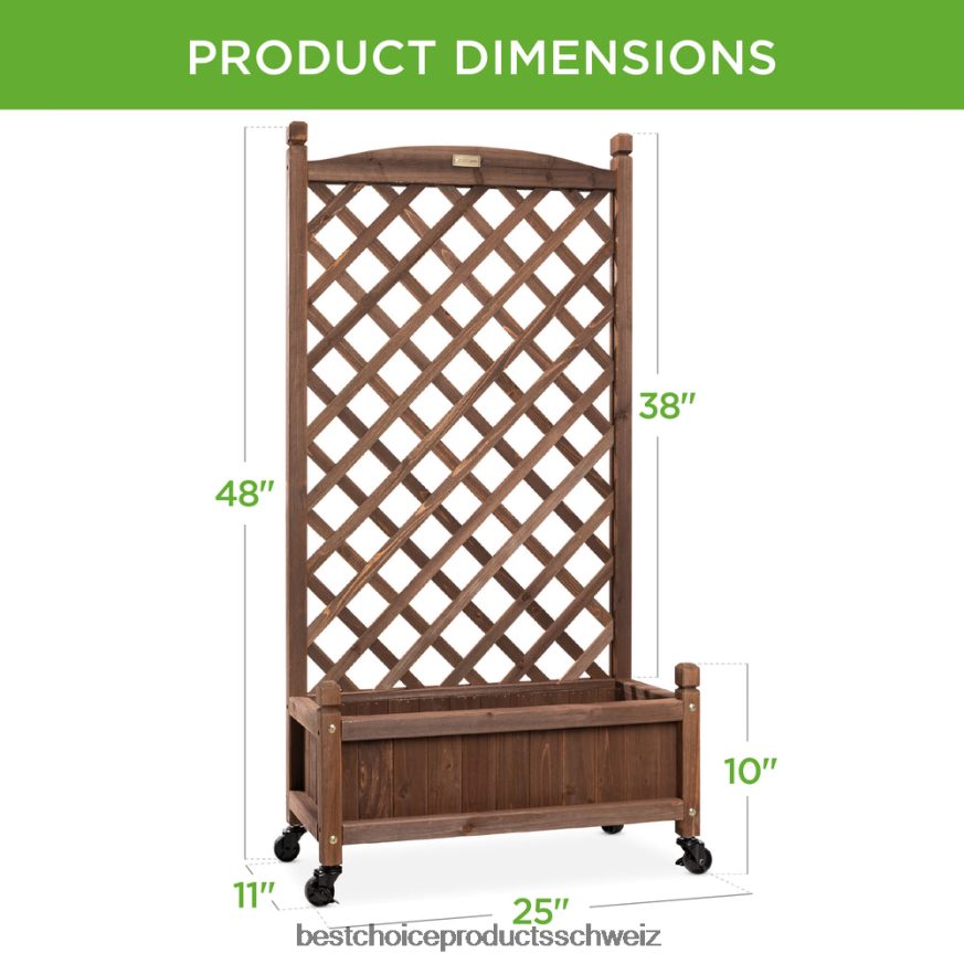 Best Choice Products Holzpflanzkasten und Gitterspalier mit Entwässerung, optionale Räder braun 2JD022992