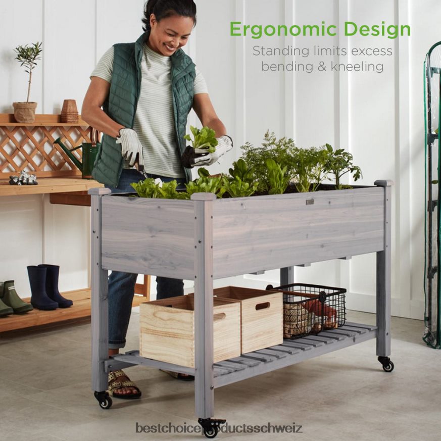 Best Choice Products Mobiler Hochbeet-Pflanzkasten mit Rädern und Regal grau 2JD022471