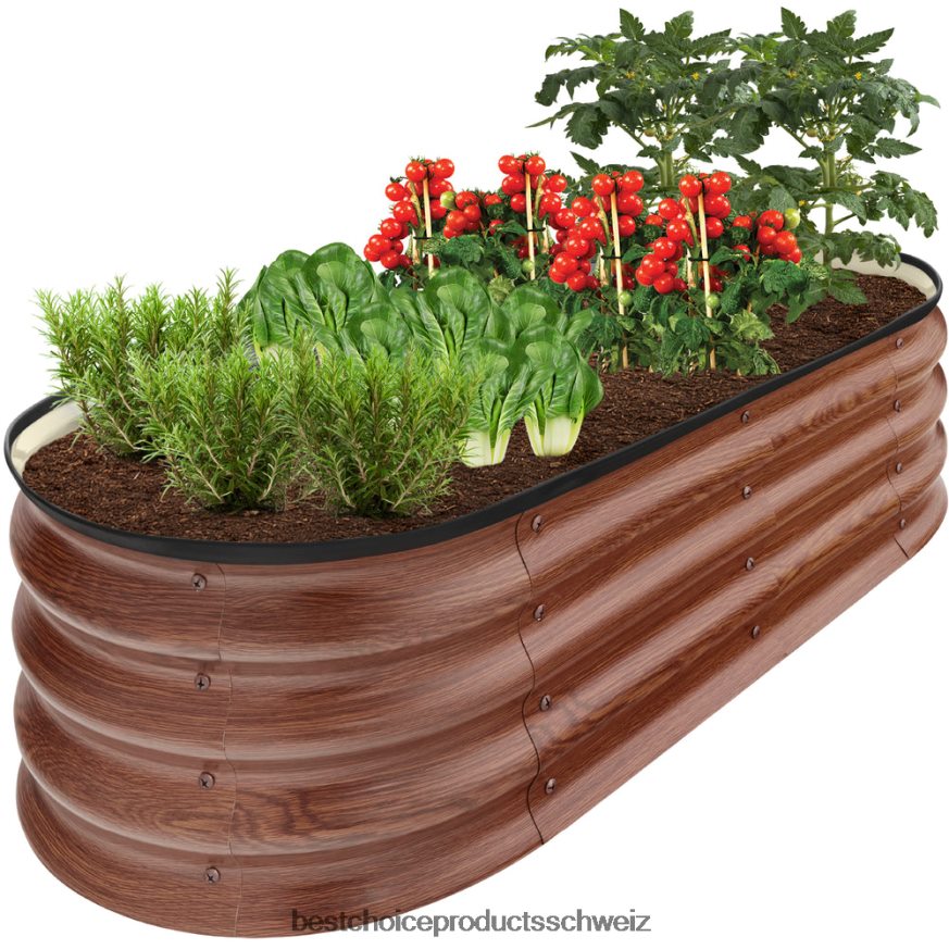 Best Choice Products Ovales Hochbeet aus Metall für den Außenbereich, Pflanzkasten Holzmaserung 2JD022973