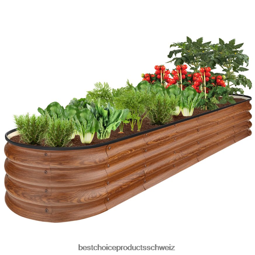 Best Choice Products Ovales Hochbeet aus Metall für den Außenbereich für Gemüse und Blumen Holzmaserung 2JD022467