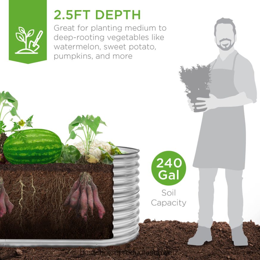 Best Choice Products erhöhtes ovales Gartenbeet, anpassbarer erhöhter Metallpflanzer für den Außenbereich Silber 2JD022971