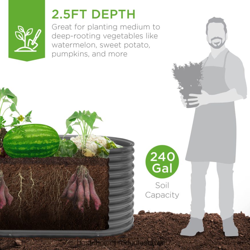 Best Choice Products erhöhtes ovales Gartenbeet, anpassbarer erhöhter Metallpflanzer für den Außenbereich dunkelgrau 2JD022970
