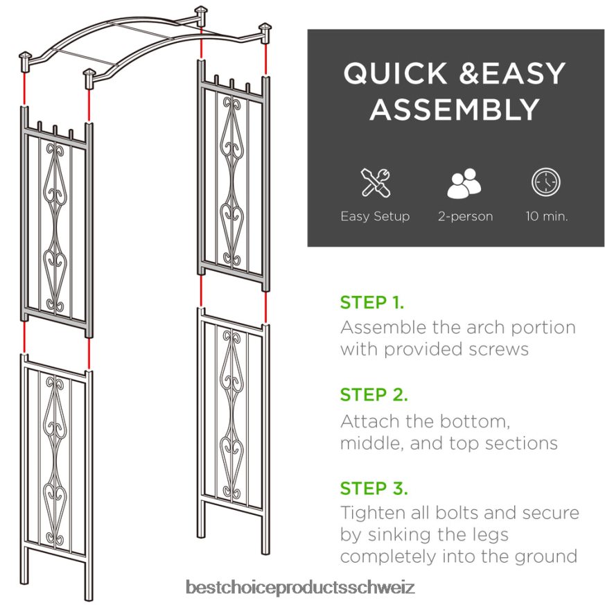 Best Choice Products Gartenbogen-Gartenlaubengitter aus Stahl für Kletterpflanzen Schwarz 2JD022987