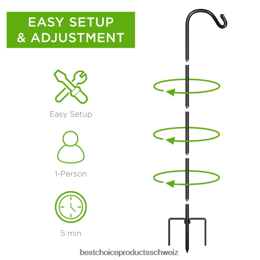 Best Choice Products Set mit 2 Schäferhaken für den Außenbereich, Gartenhaken mit 3-Zacken-Basis Schwarz 2JD022474