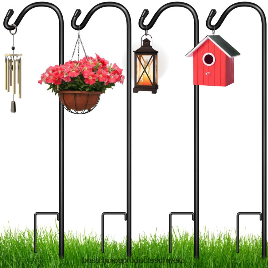 Best Choice Products Set mit 4 Schäferhaken für den Außenbereich, Gartenhaken mit 2-Zinken-Basis Schwarz 2JD022988