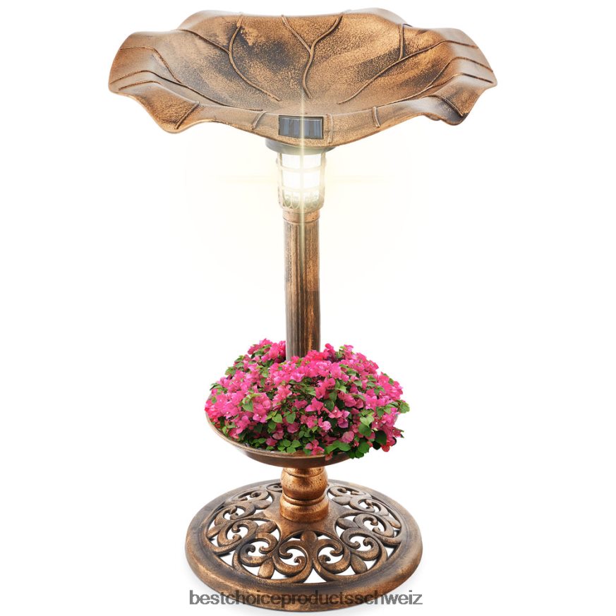 Best Choice Products Solarbeleuchtetes Vogelbad mit Pflanzgefäß Bronze 2JD022453