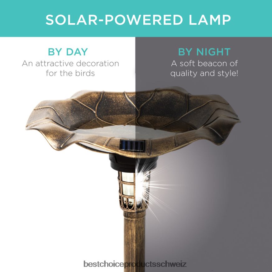 Best Choice Products Solarbeleuchtetes Vogelbad mit Pflanzgefäß Bronze 2JD022453