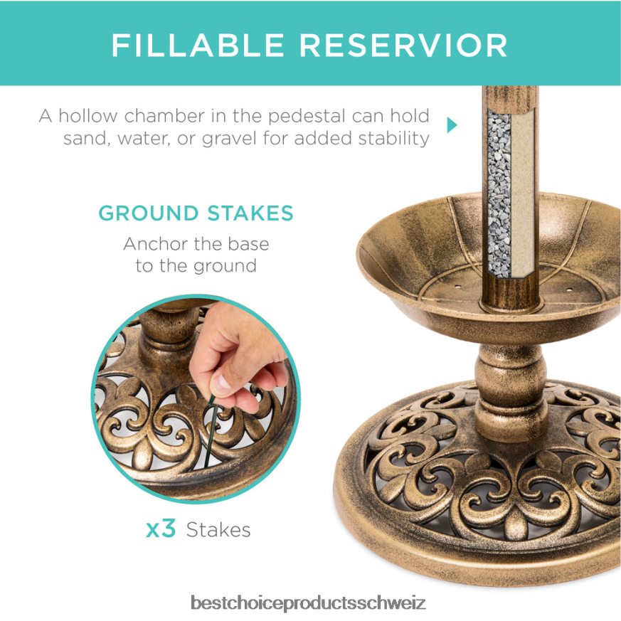 Best Choice Products Solarbeleuchtetes Vogelbad mit Pflanzgefäß Bronze 2JD022453