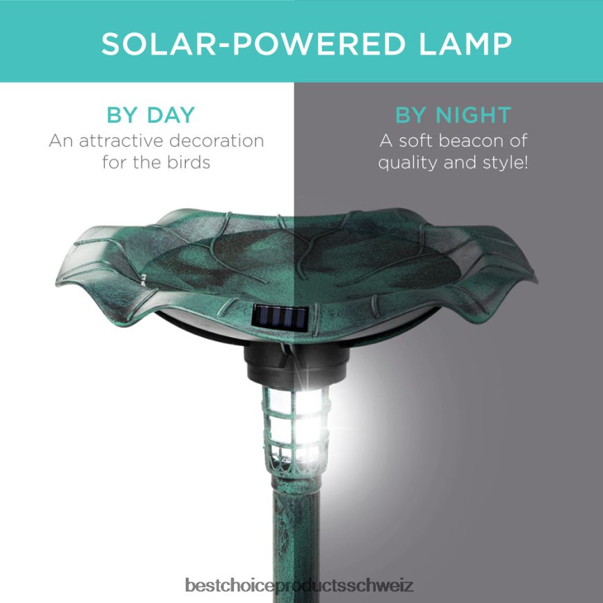 Best Choice Products Solarbeleuchtetes Vogelbad mit Pflanzgefäß Grün 2JD022454