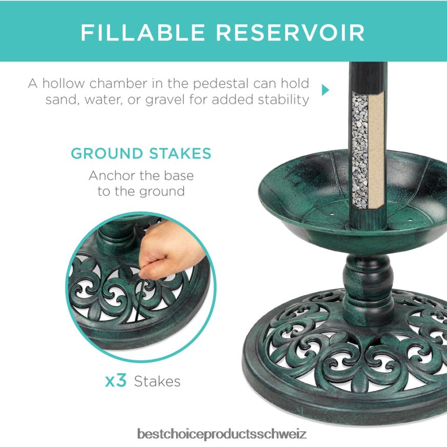 Best Choice Products Solarbeleuchtetes Vogelbad mit Pflanzgefäß Grün 2JD022454