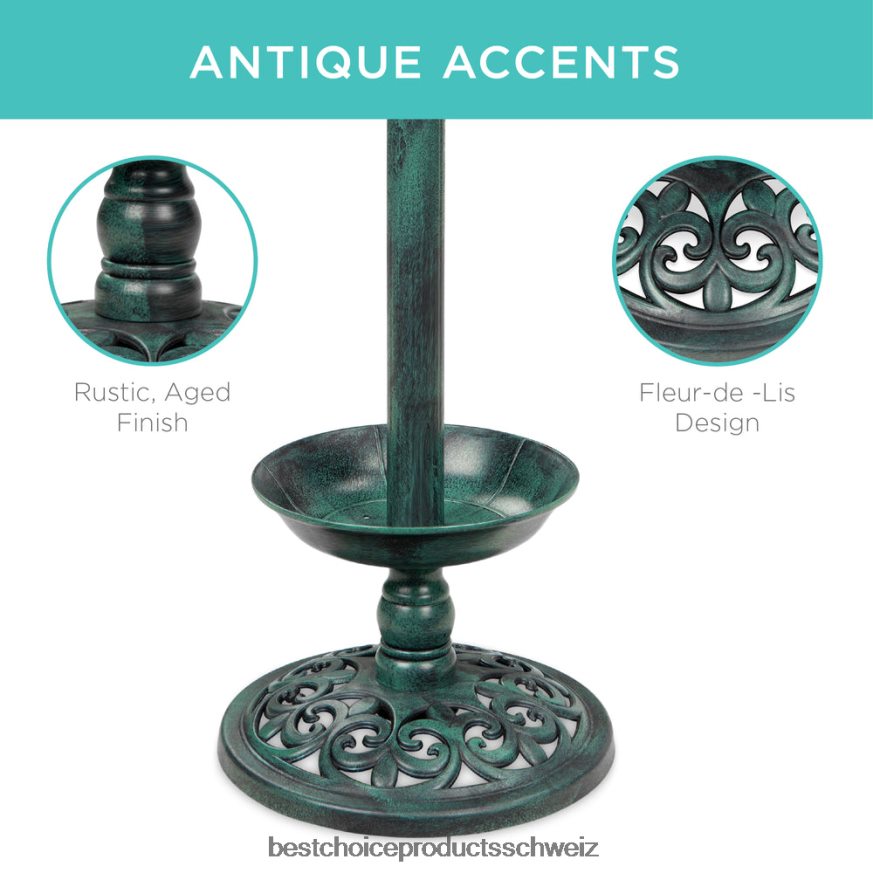 Best Choice Products Solarbeleuchtetes Vogelbad mit Pflanzgefäß Grün 2JD022454