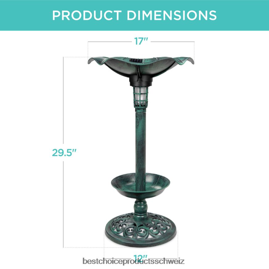 Best Choice Products Solarbeleuchtetes Vogelbad mit Pflanzgefäß Grün 2JD022454