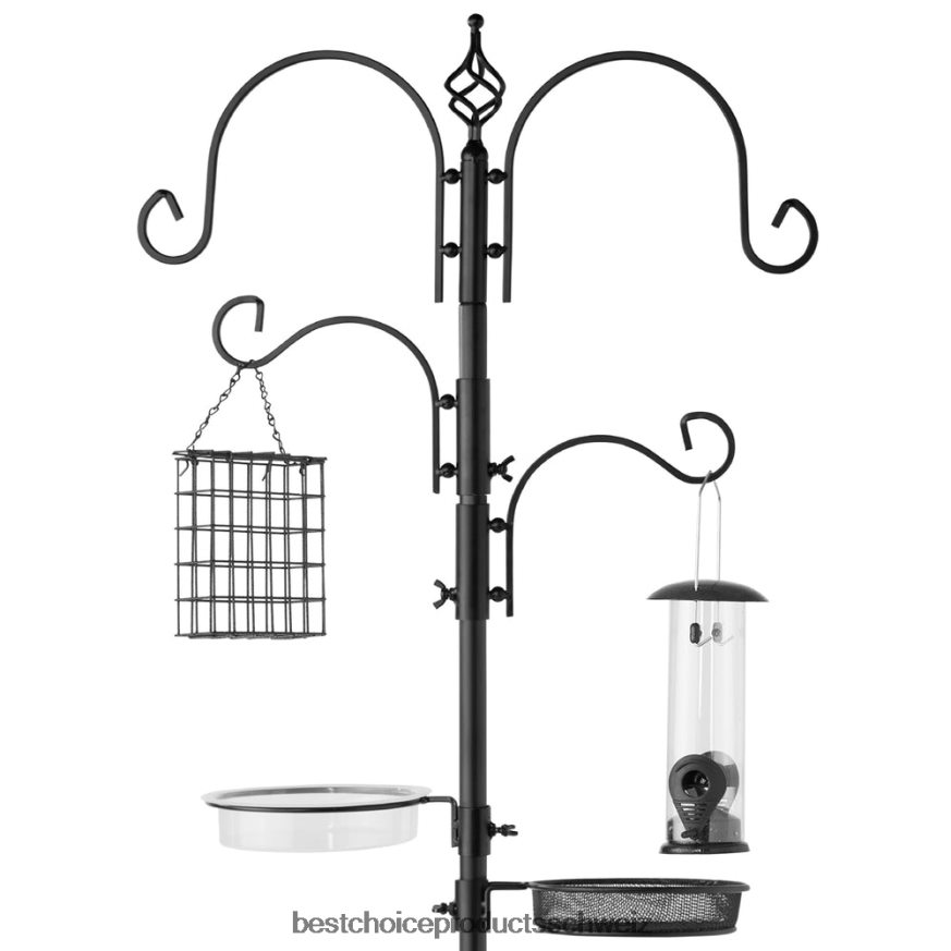 Best Choice Products Vogelfutterstation mit 4 Haken, Futterständer aus Stahl mit 2 Vogelhäuschen Schwarz 2JD022437