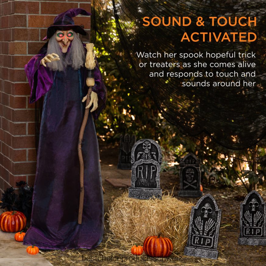 Best Choice Products Böse Wanda, stehende animatronische Hexe mit Geräuschen und leuchtenden Augen lila 2JD022222